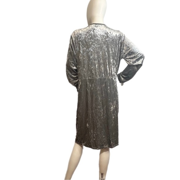 Silver Stretch Crushed Velvet Cocktail Party Midi Dress Ruched Waist, Sz12 - Picture 5 of 12